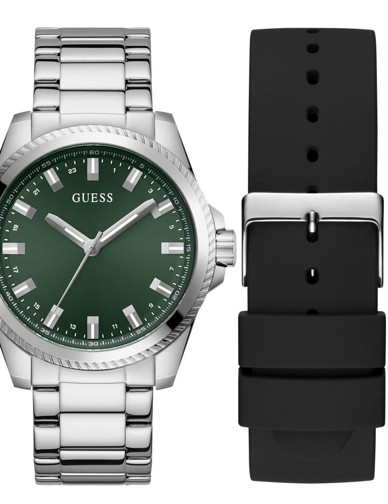 Mens Silver Tone Analog Watch Box Set
