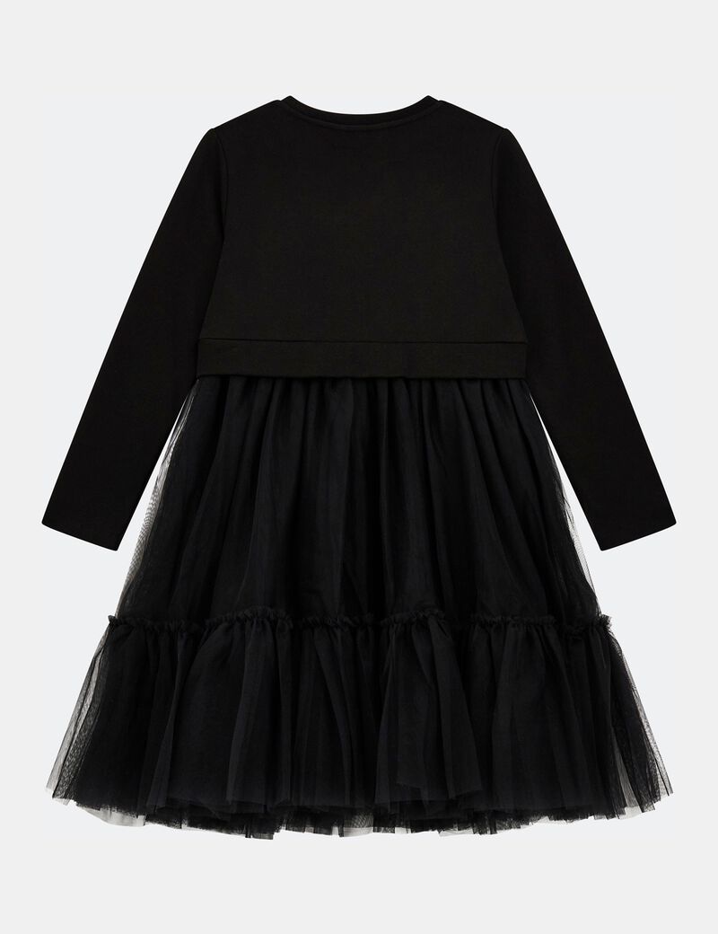 Mesh ruffles fit and flare dress