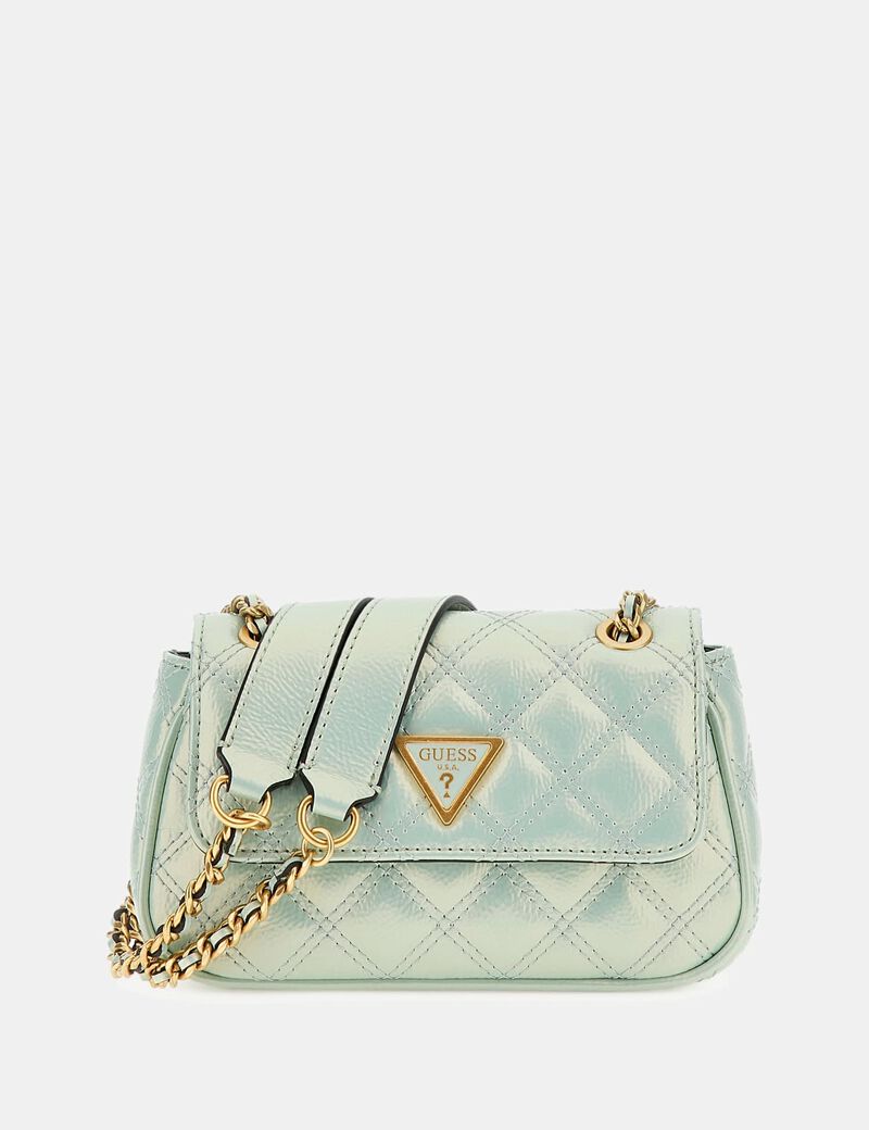 Shop GUESS Iridescent Giully mini crossbody bag, Green GUESS EGY