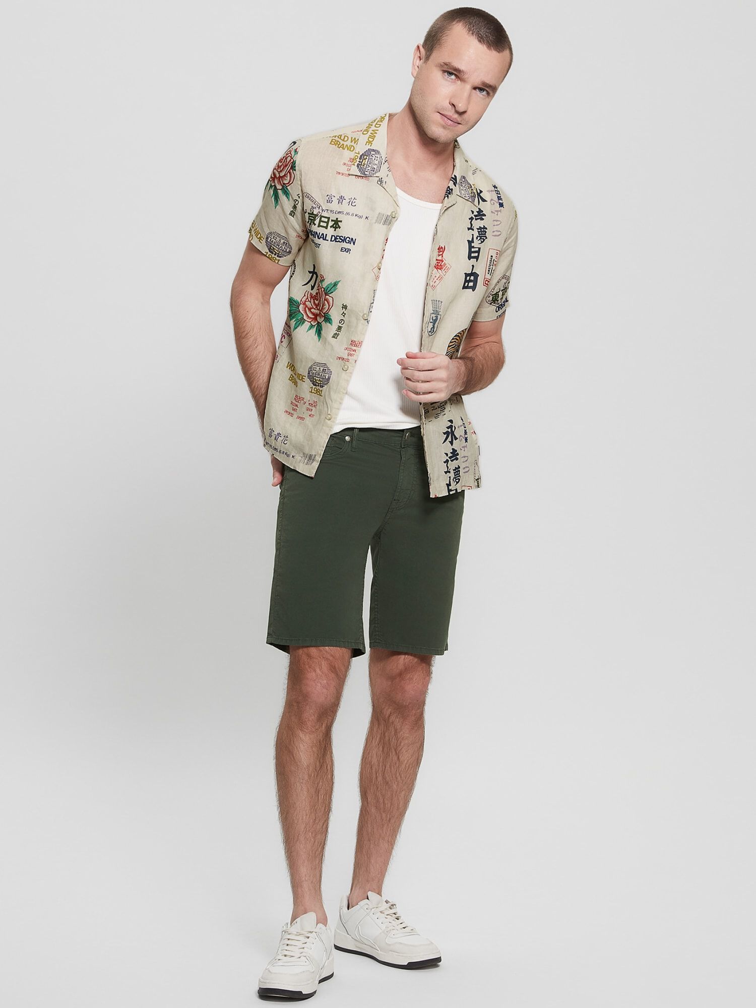 Shop GUESS Online All over print linen shirt