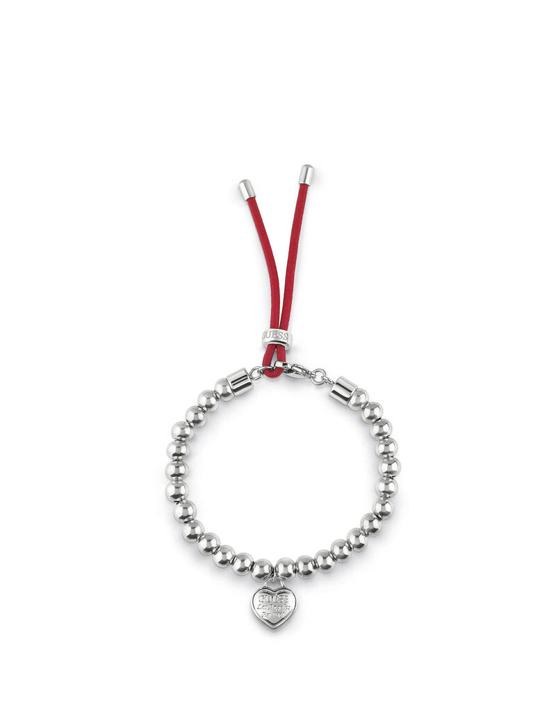 سوار فضي بحلية على شكل قلب ورباط أحمر