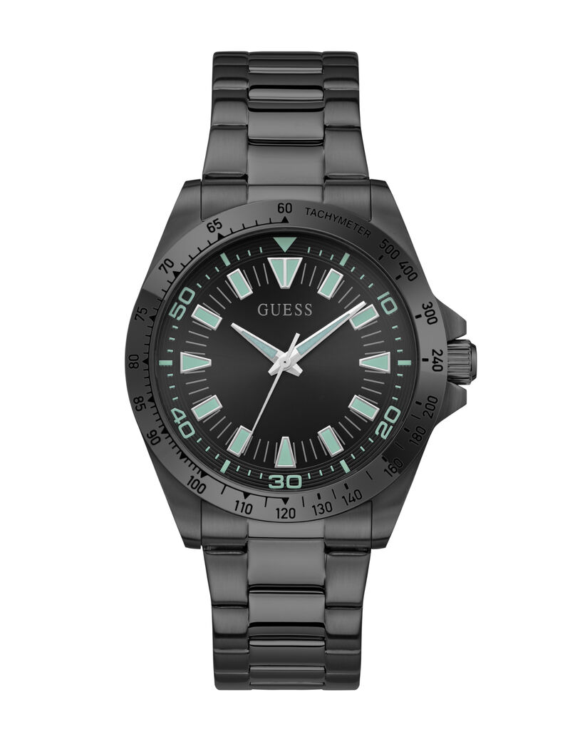 guess mens black gunmetal grey round analog watch