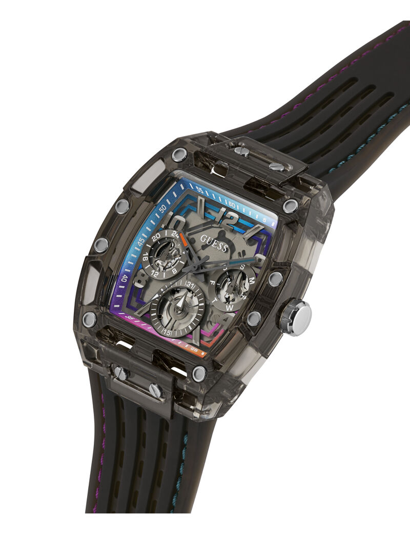 guess mens black gunmetal grey rectangle analog watch
