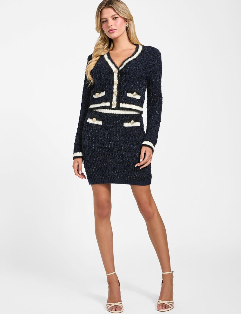 Textured knit mini sweater skirt