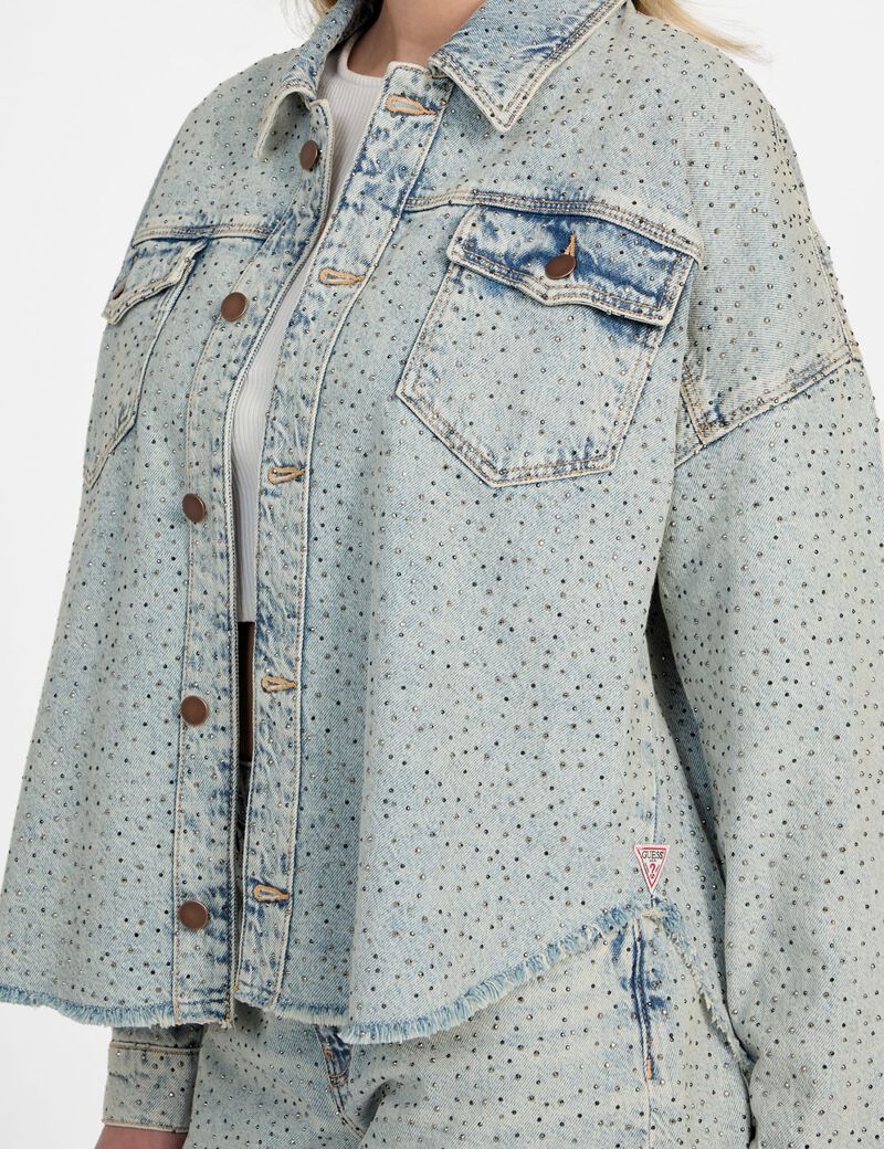 Rhinestone polka-dot denim shacket