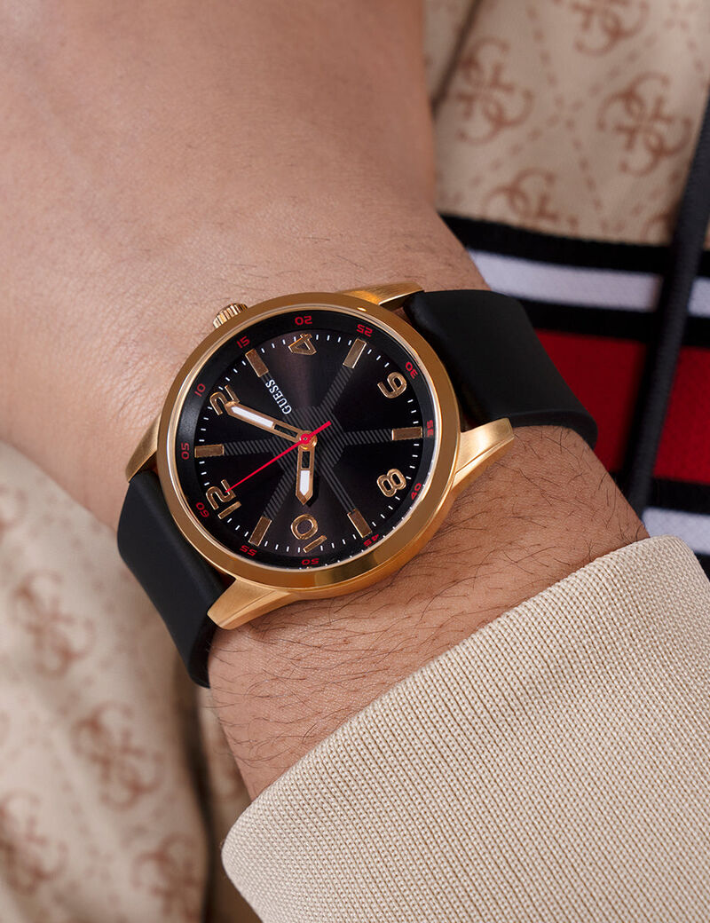 Mens Black Gold Tone Analog Watch