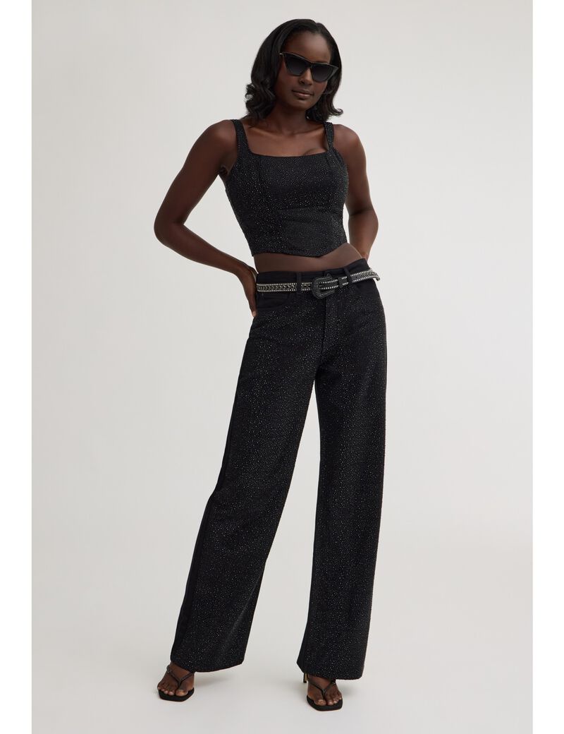 guess rhinestones wide leg jeans