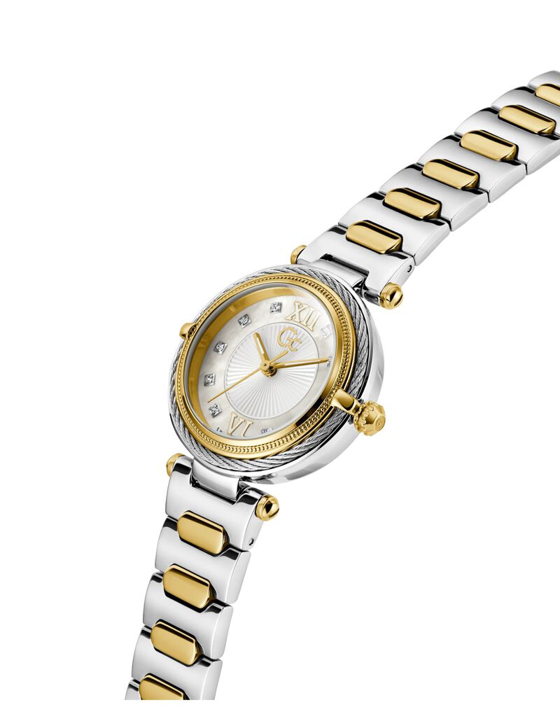 guess gc sportchic women s 763 mvmt white dail 10 amt silver yellow gold stainless steel brct