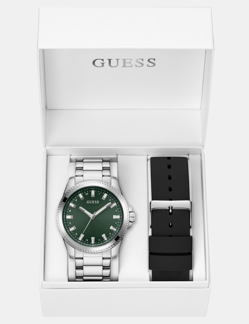 Mens Silver Tone Analog Watch Box Set
