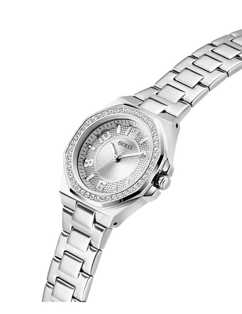 guess ladies silver tone analog watch