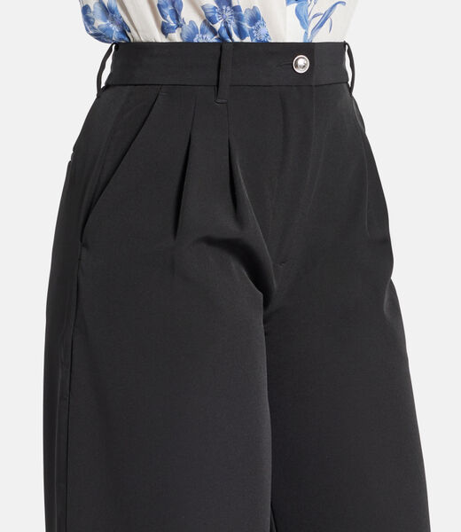 Pleated wide-leg crepon pants