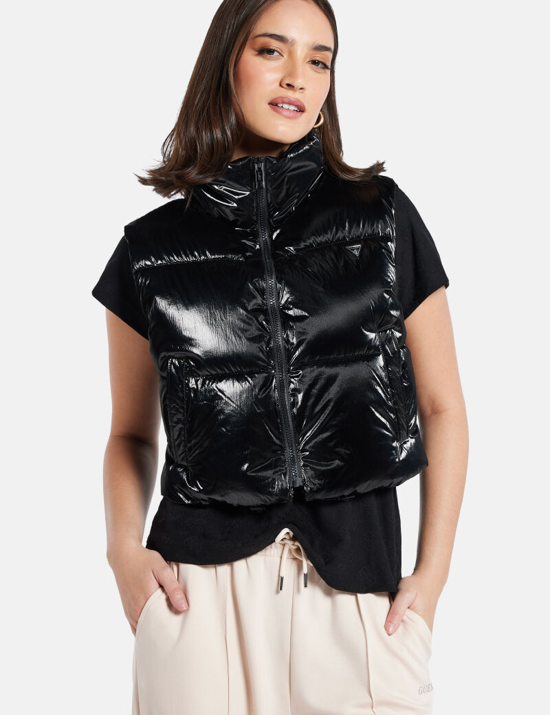 Sleeveless cropped puffer