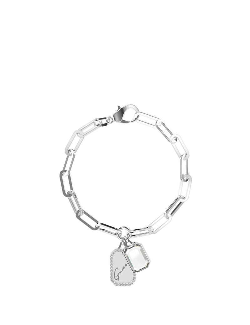Silver Logo Tag And Crystal Charm Bracelet