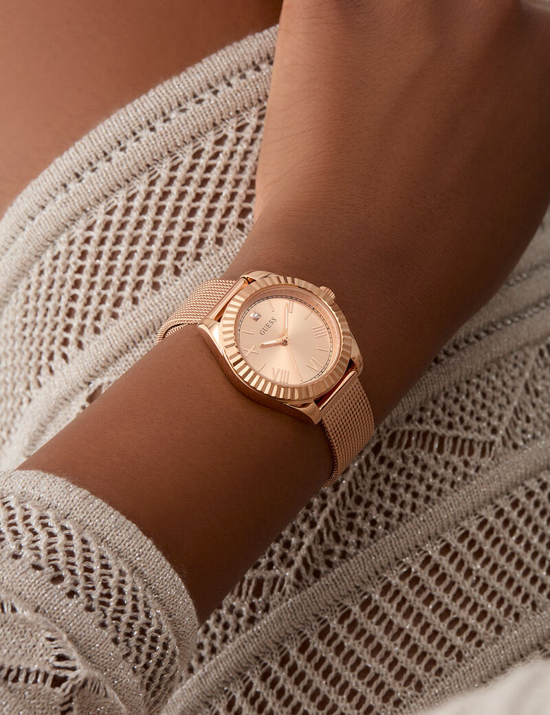 guess mini luna ladies rose gold tone analog watch