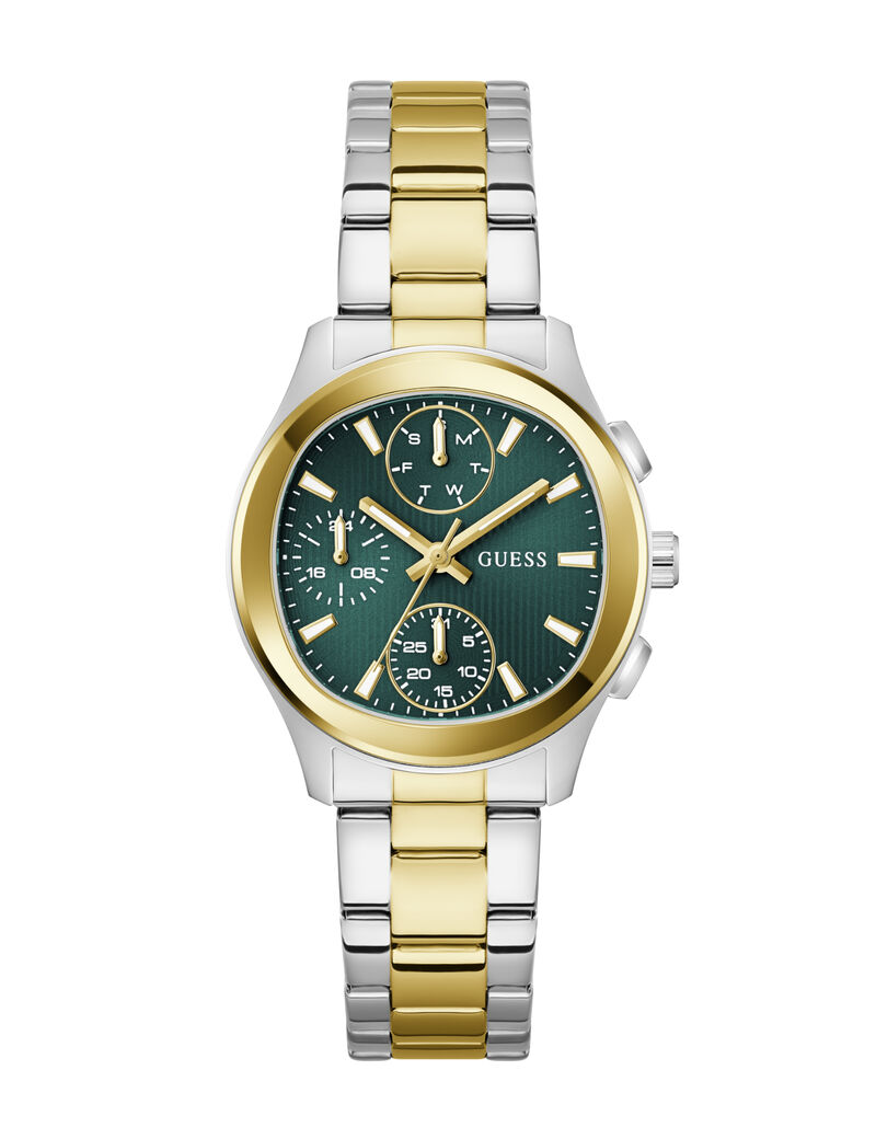 Ladies 2T Silver/Yellow Gold Tone Square Analog Watch