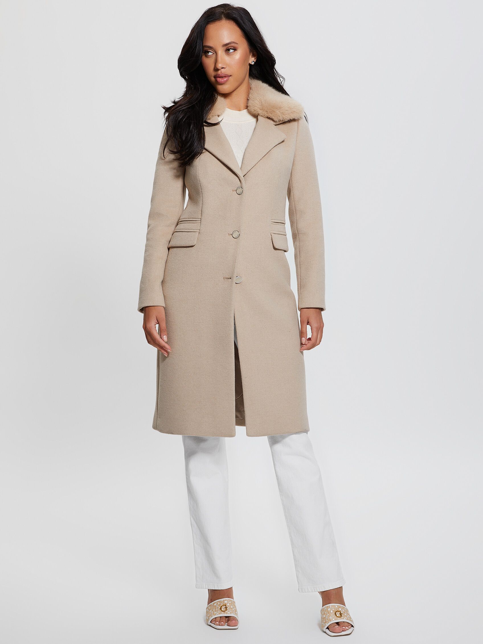 Guess textured asymmetric zip wool blend coat 2025