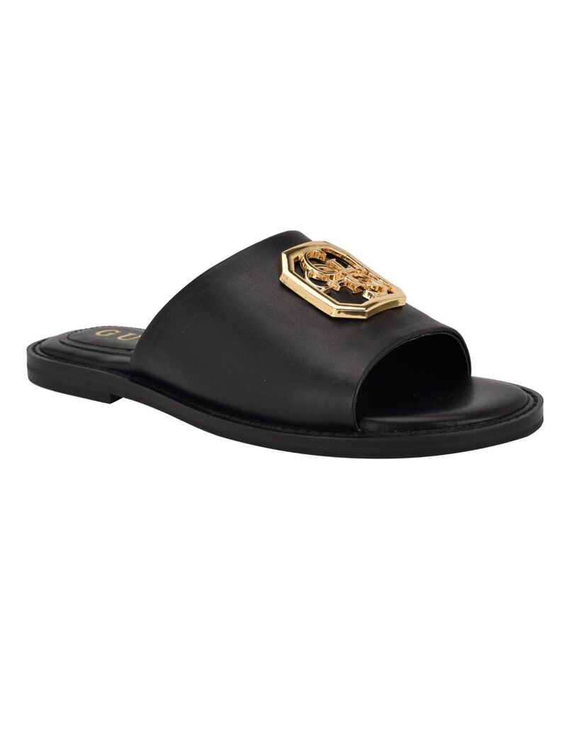 Quattro G Embellished Straw Flat Sandal