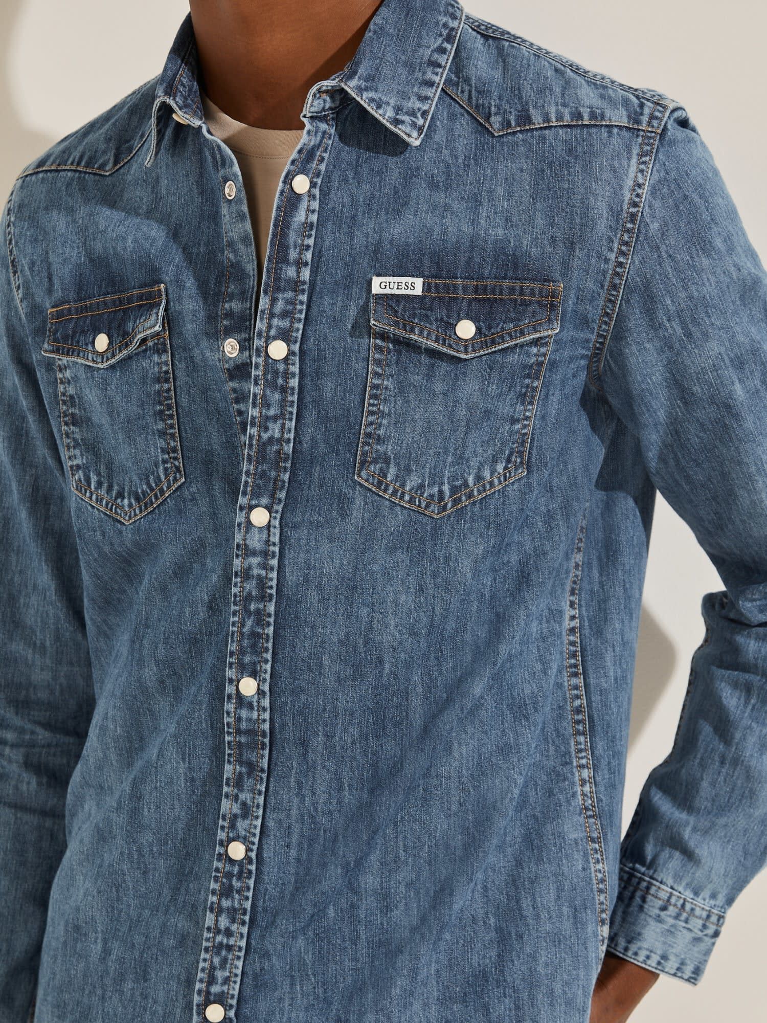 Guess denim shirt mens online
