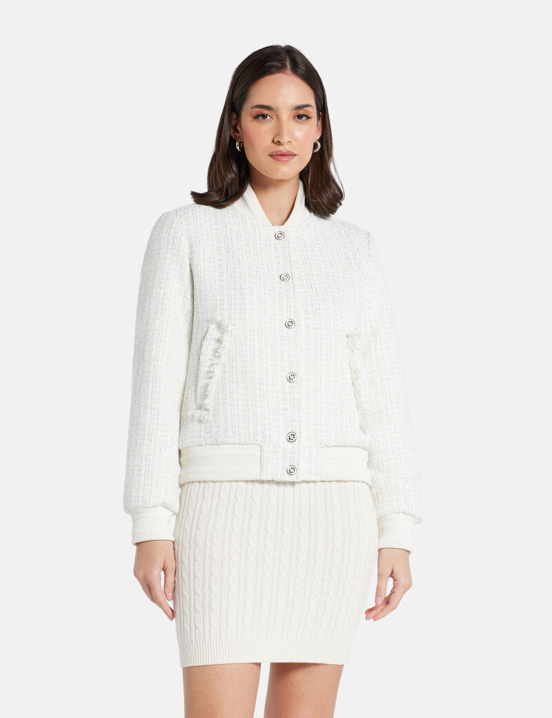 Padded tweed bomber jacket