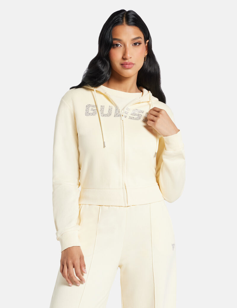 Logo rhinestones hoodie sweatshirt
