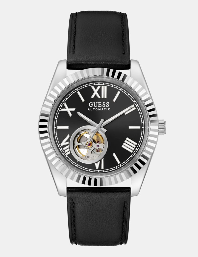 Mens Black Silver Tone Automatic Watch