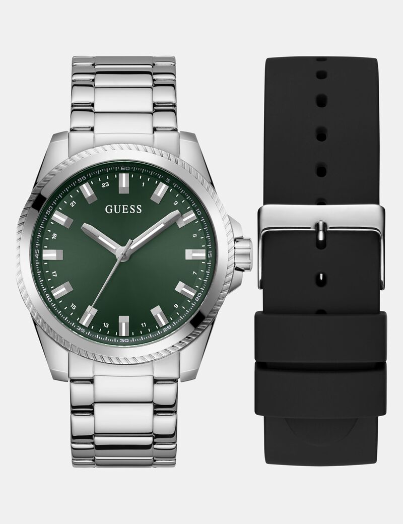 Mens Silver Tone Analog Watch Box Set