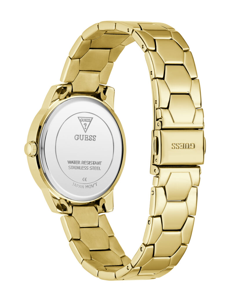 guess ladies yellow gold tone round analog watch