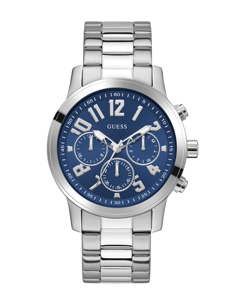 guess mens silver tone round analog watch