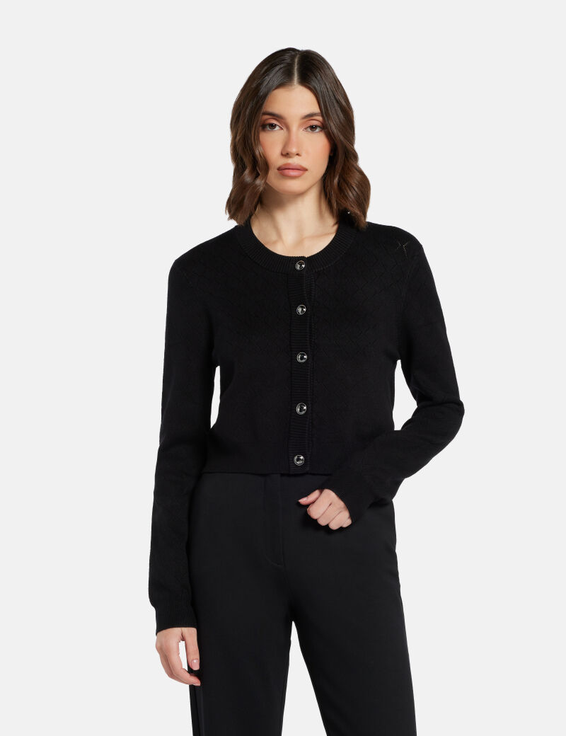 Open-knit cropped cardigan sweater