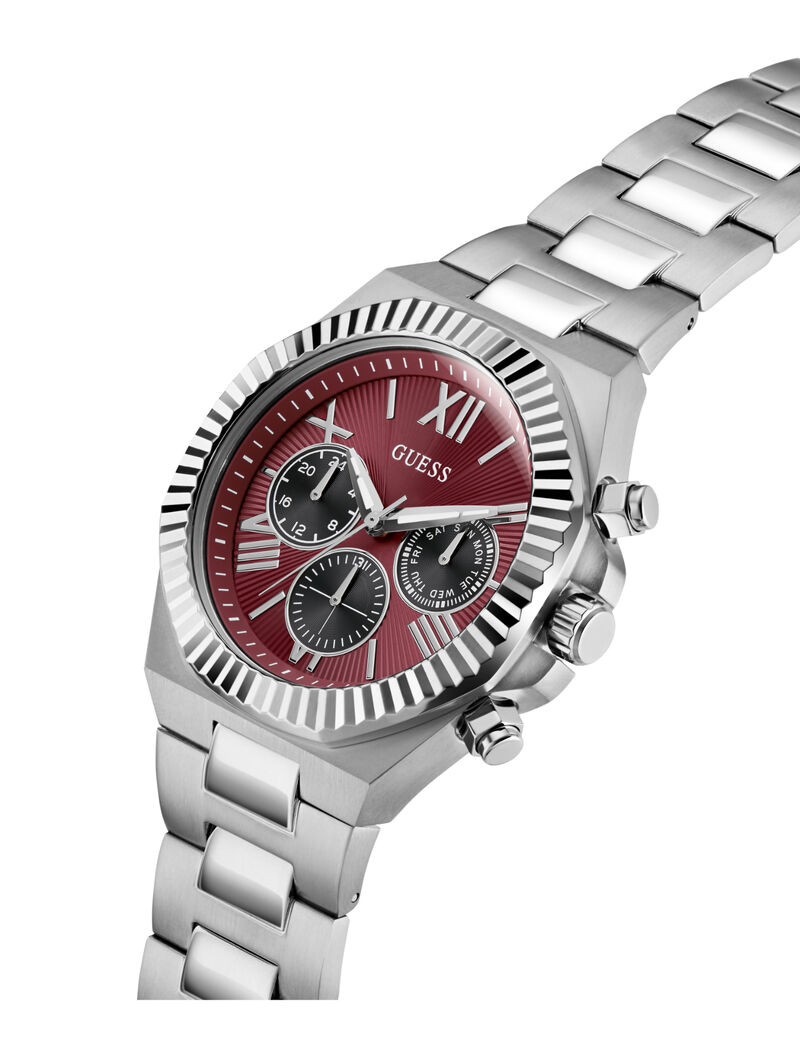 guess mens silver tone round analog watch