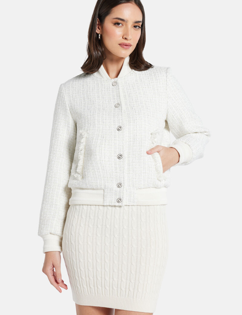 Padded tweed bomber jacket