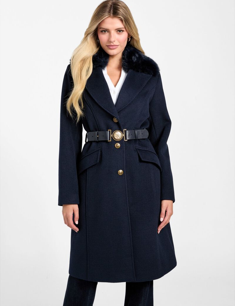Wool-blend belted coat