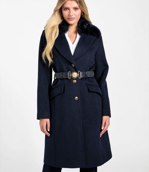 Wool-blend belted coat
