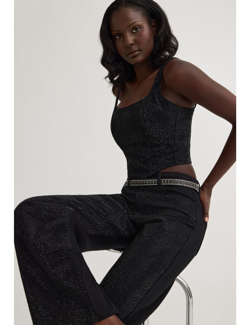guess rhinestones wide leg jeans
