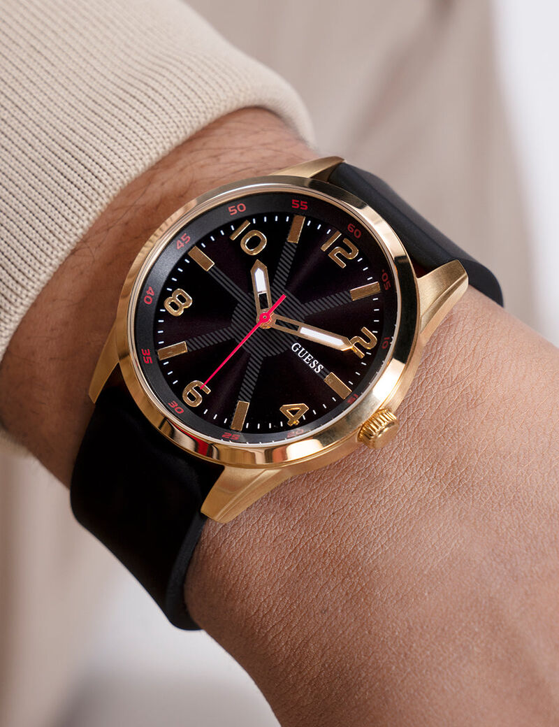Mens Black Gold Tone Analog Watch