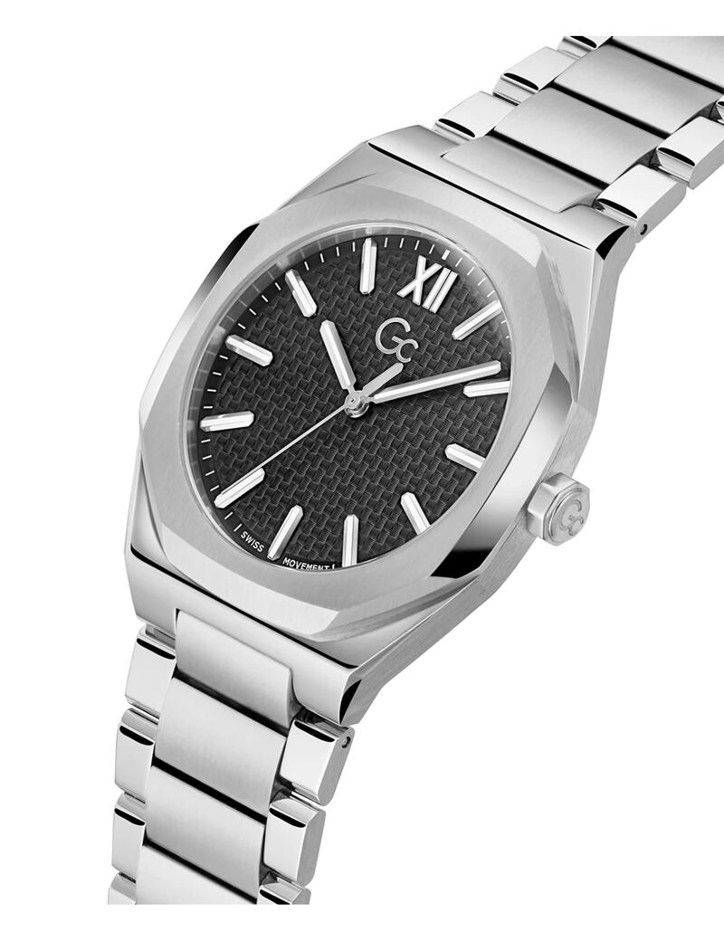 guess gw coussin sleek slv cs blk dl 42mm qtz slv ss brct fw23