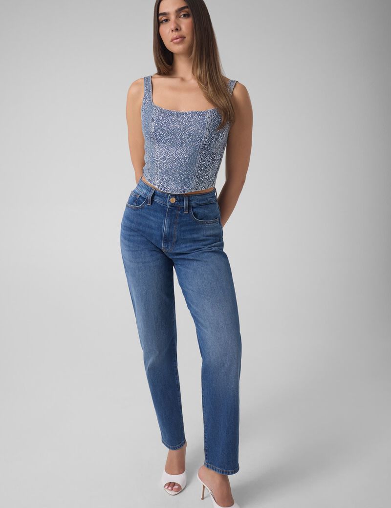 guess rhinestones denim corset