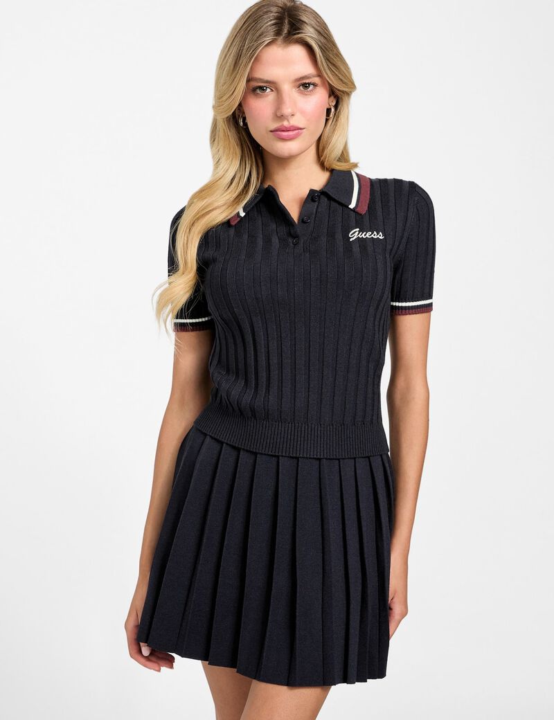 Wool-blend polo sweater