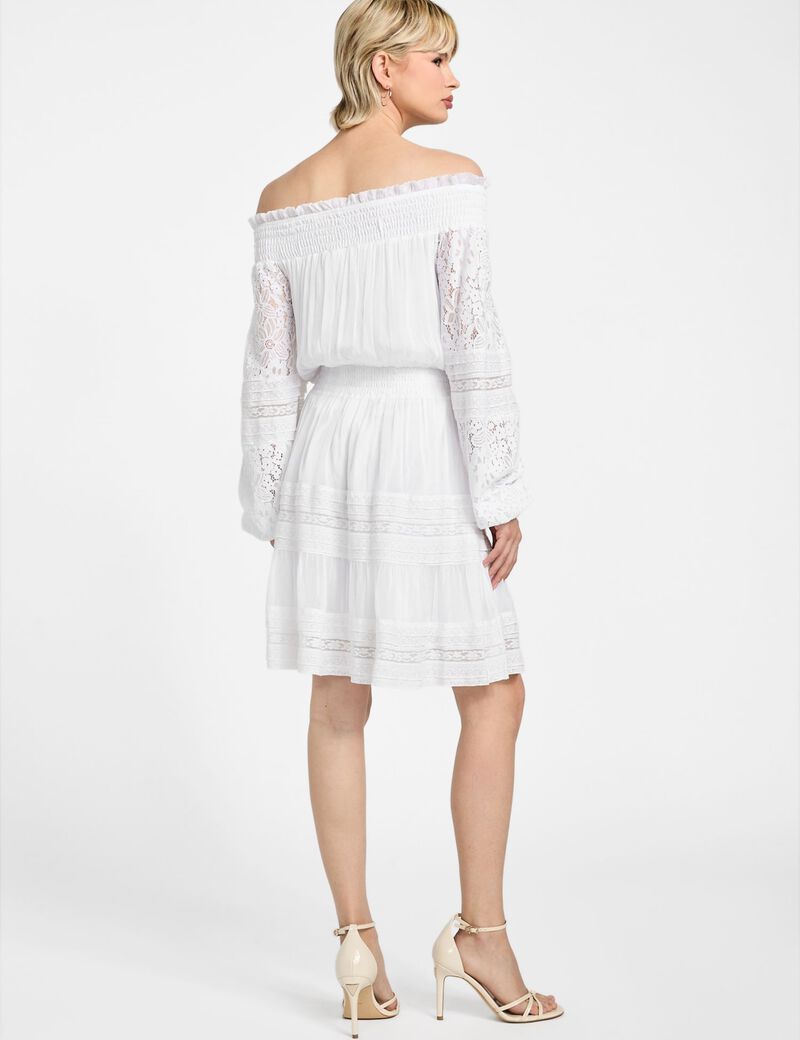 فستان قصير من الحرير المخلوط بدون أكتاف