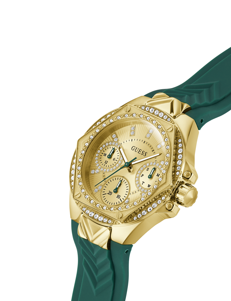 Ladies Green Gold Tone Multi-function Watch