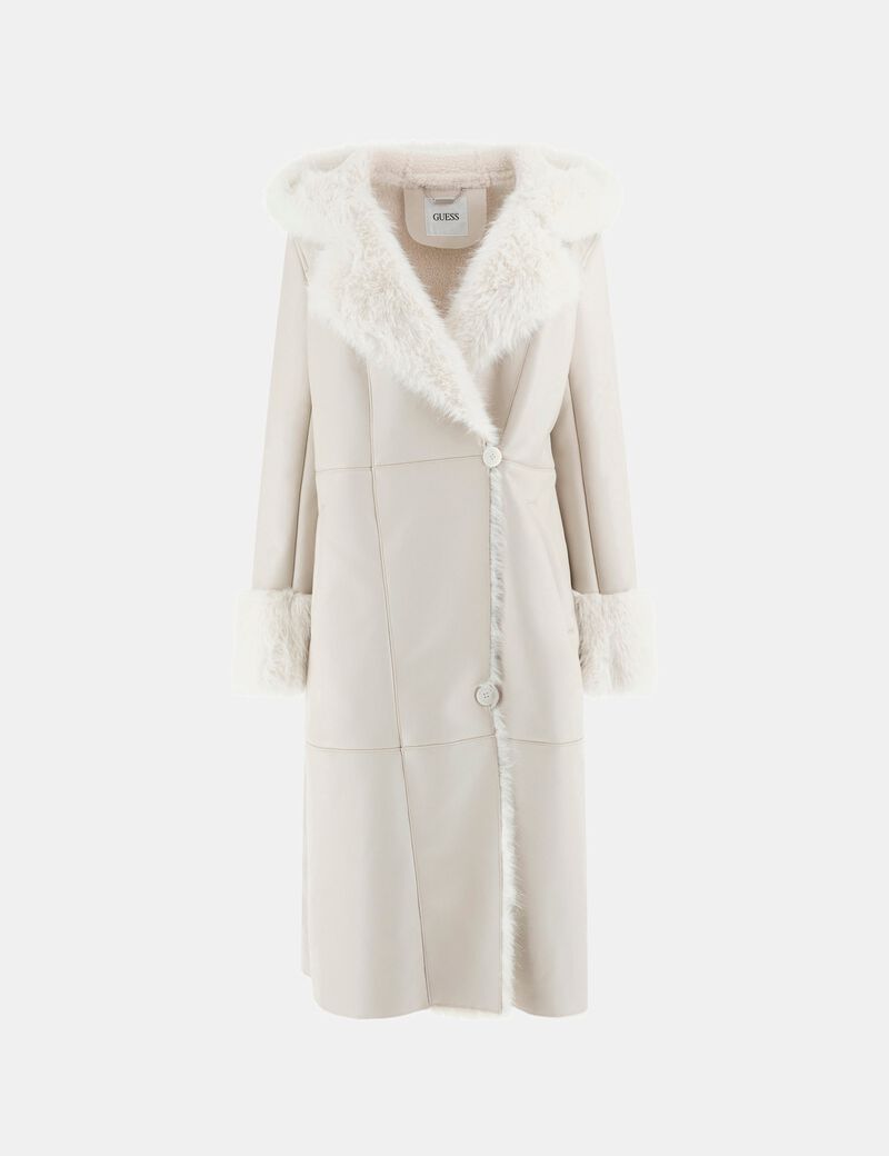 Long faux-leather coat