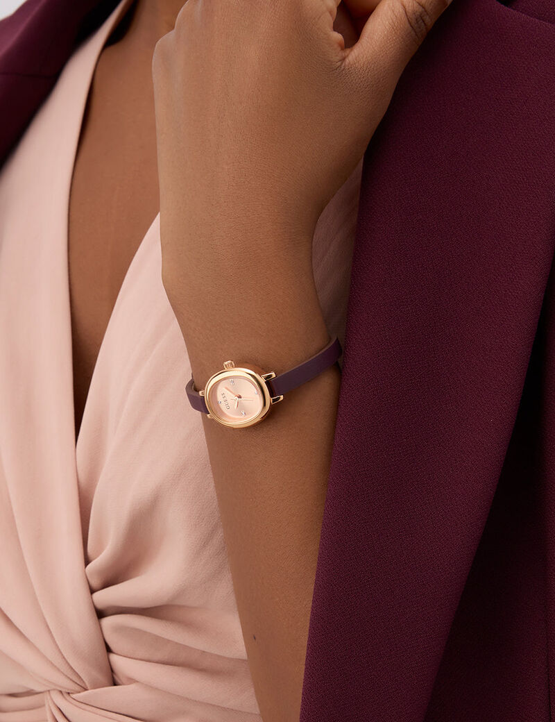 Ladies Red Rose Gold Tone Analog Watch