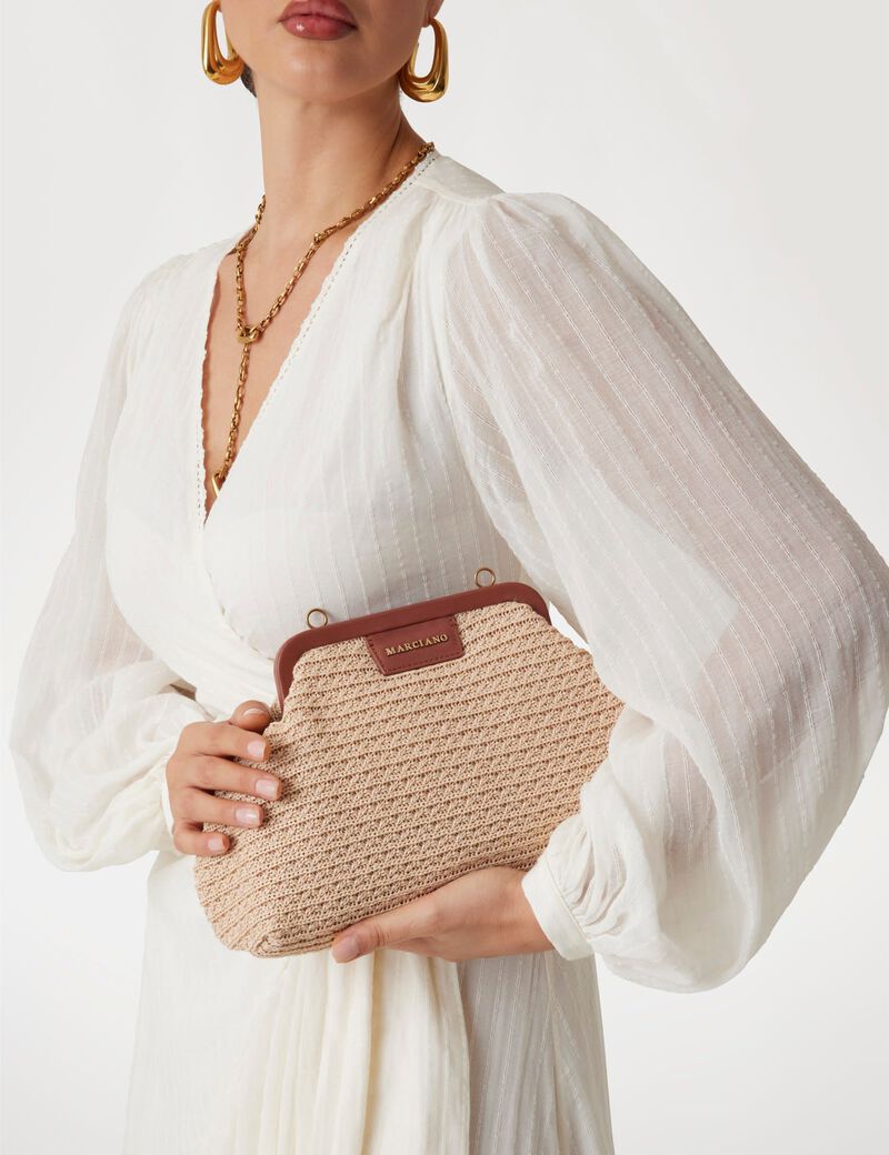 Marciano raffia clutch bag