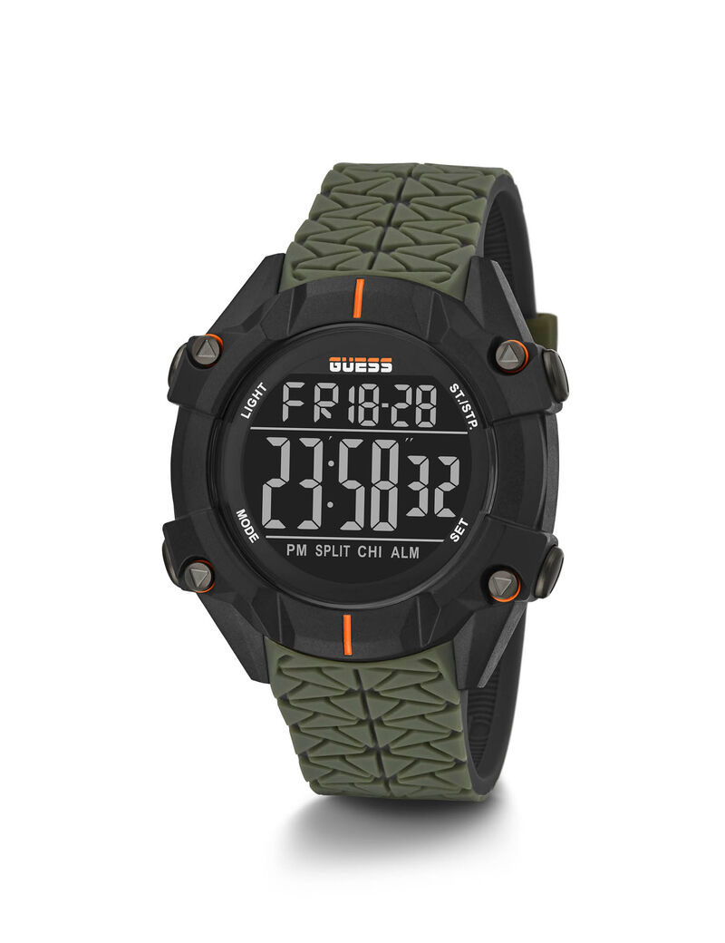 ساعة يد رقمية باللونين الأخضر والأسود