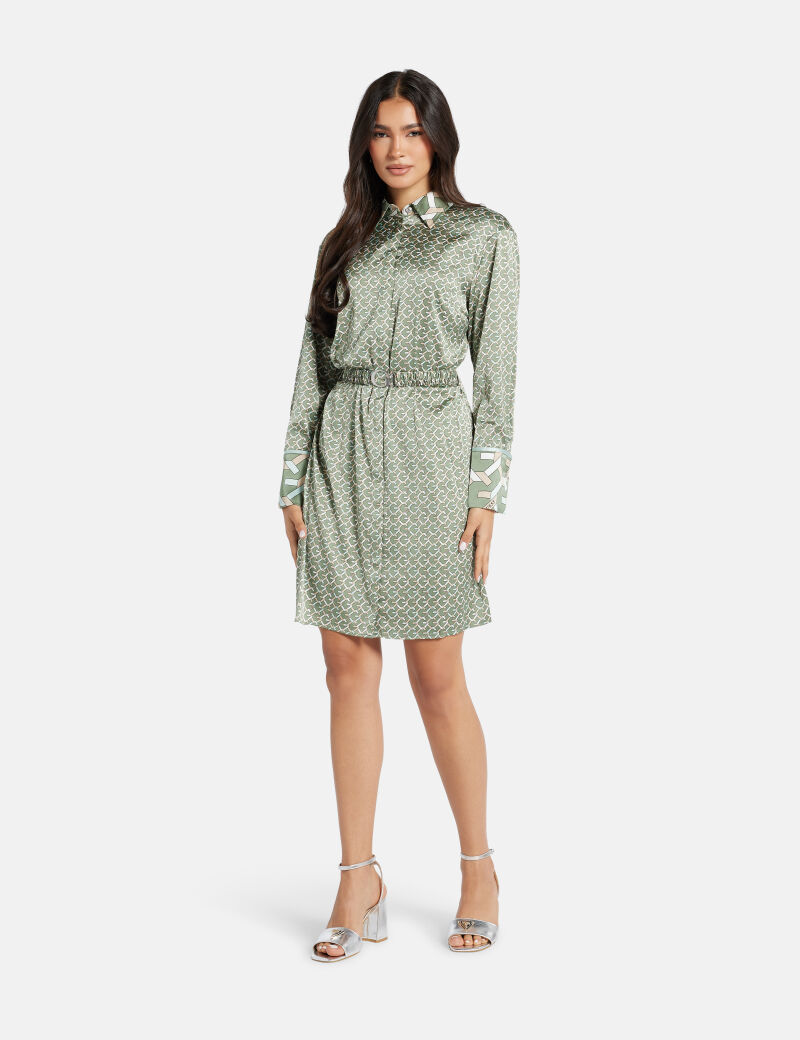 All-over logo satin mini shirt dress