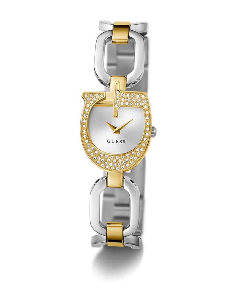 guess bejeweled women gia quartz analog 22 2 mm gld case 2 tone ss brt