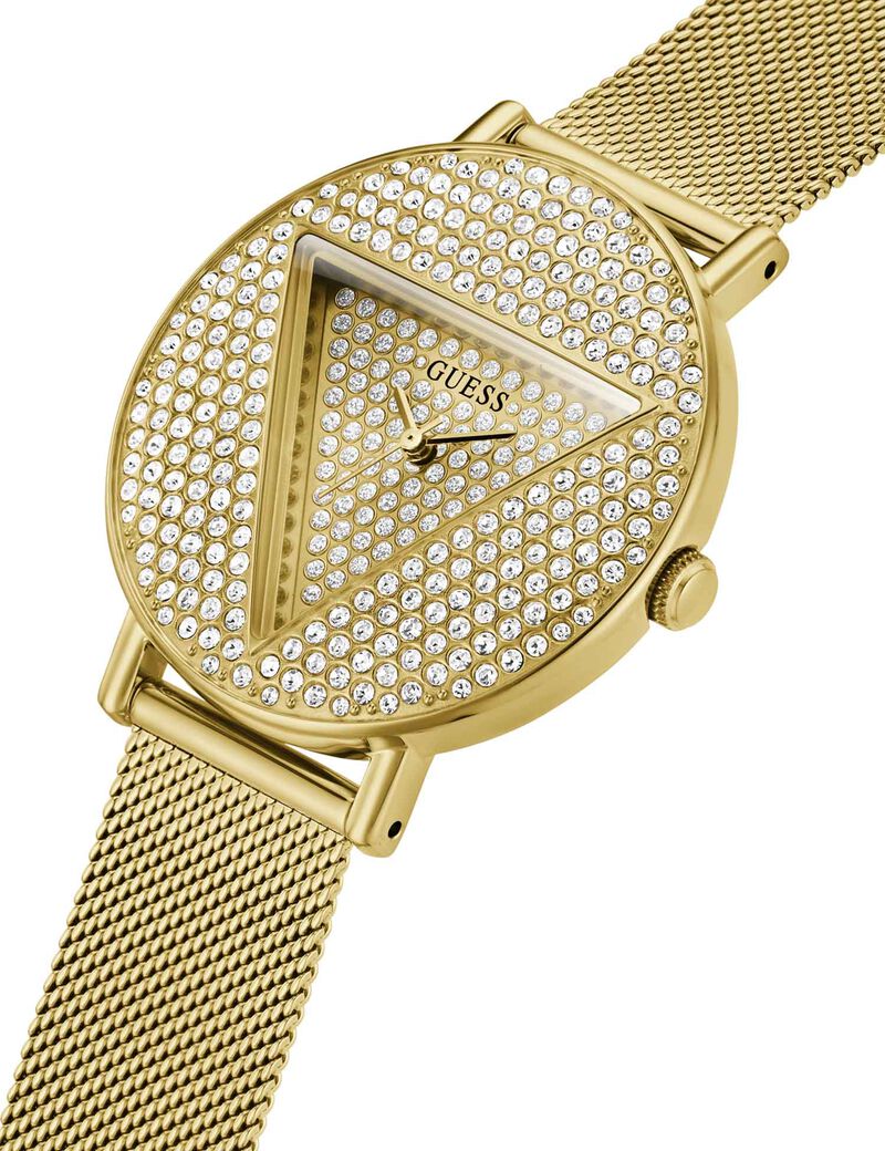 ساعة تناظرية شبكية ذهبية اللون