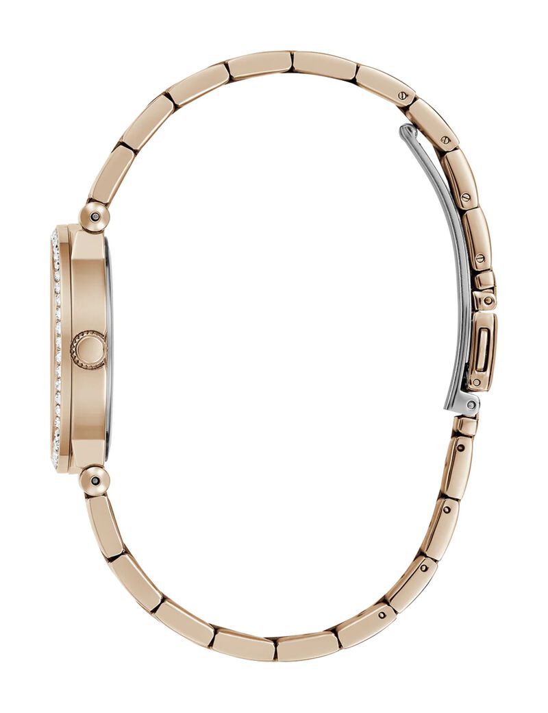 ساعة تناظرية مزينة بتفاصيل كريستالية