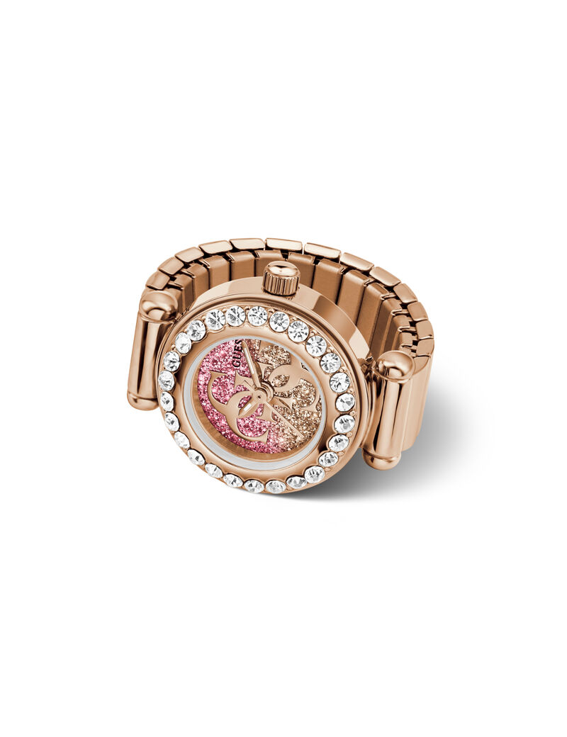 guess ladies rose gold tone round analog watch