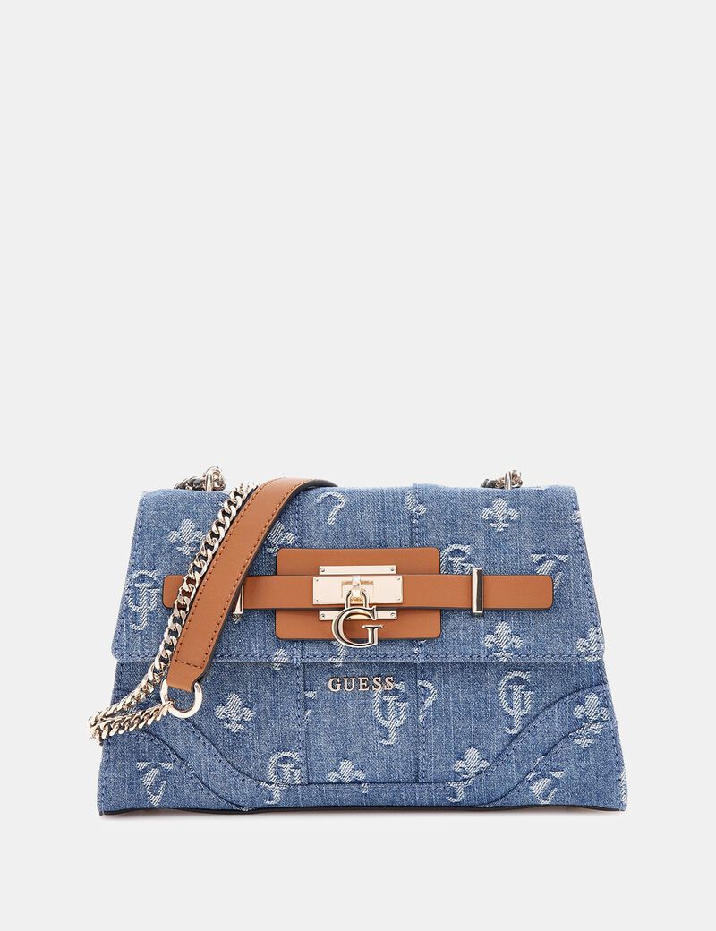 Shop GUESS Greyson Denim Crossbody Bag, Blue GUESS EGY